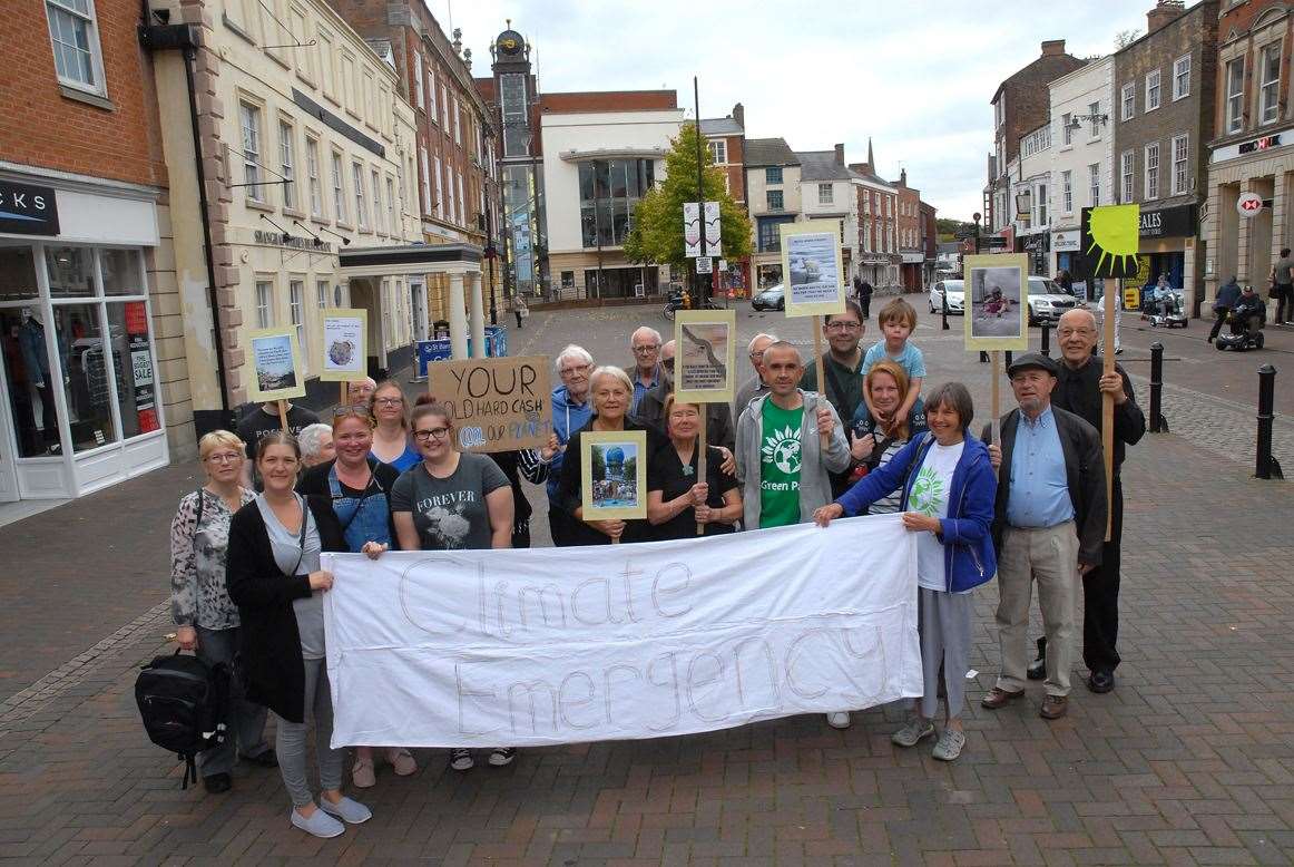 Environmental campaigners at a Global Climate Strike event held in Spalding's Market Place on Friday. Photo (TIM WILSON): SG-200919-027TW