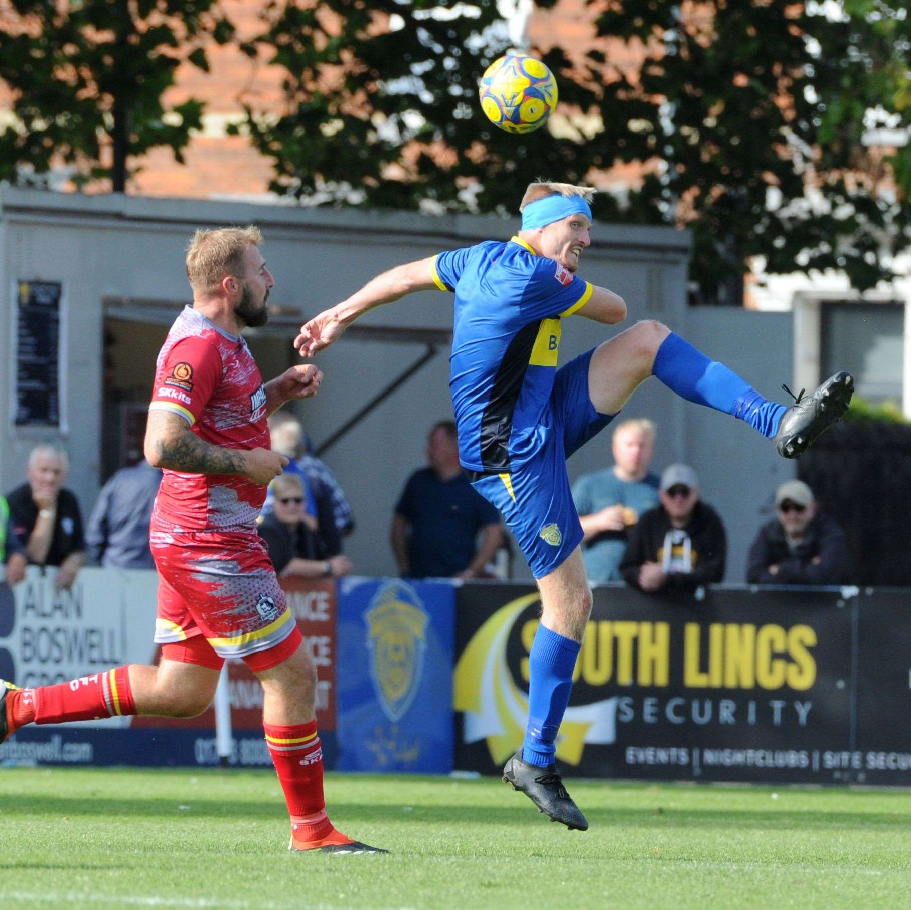 Nathan Stainfield clears his lines against Alfreton. Photo: Chris Lowndes