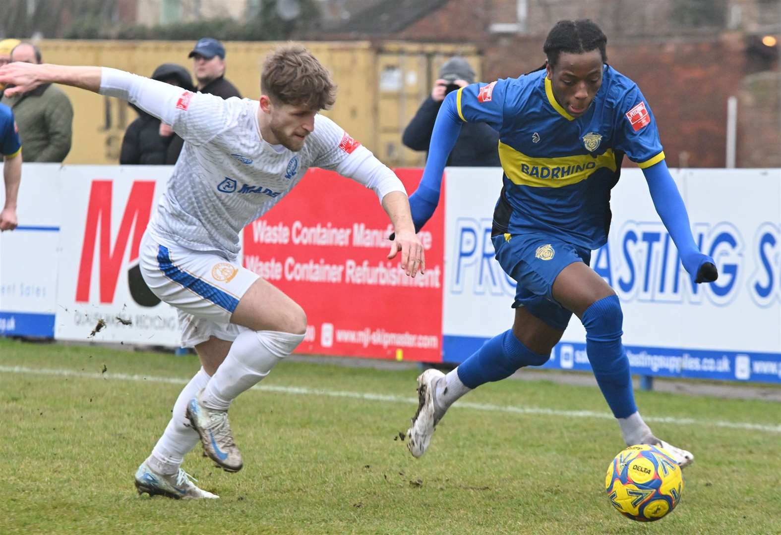 Football action from Spalding United v Halesowen at the Sir Halley Stewart Field