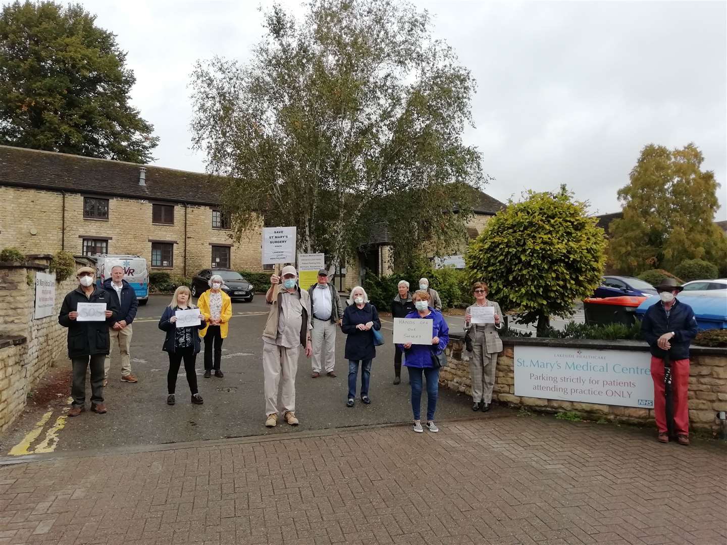 Protestors against the closure of St Mary's Medical Centre in Stamford, pictured in 2020