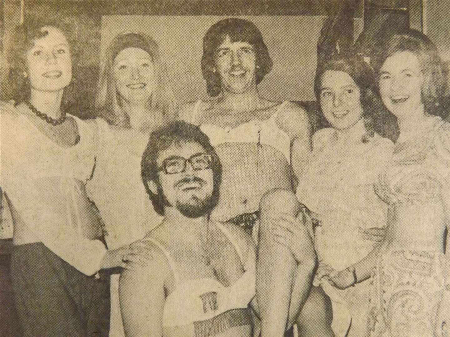 50 years ago: October 26, 1973 – Shop manager Colin Mortimer, kneeling, was the winner of a belly dancing contest on Friday night in Deeping St James. He is pictured with other entrants (from left) Miss Pat Roffe, Miss Carol Mason, Tony Martin, Miss Susan Pan and Mrs Sue Dash.