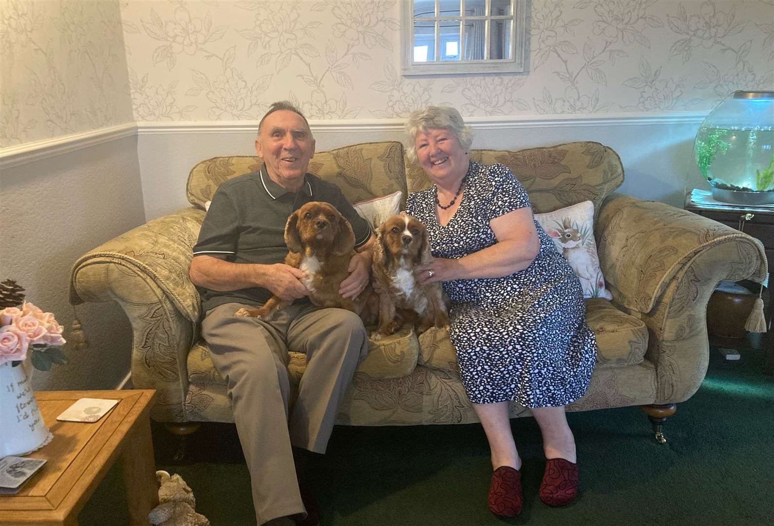 Frank and Sandra with their two dogs, Coco and Ruby.