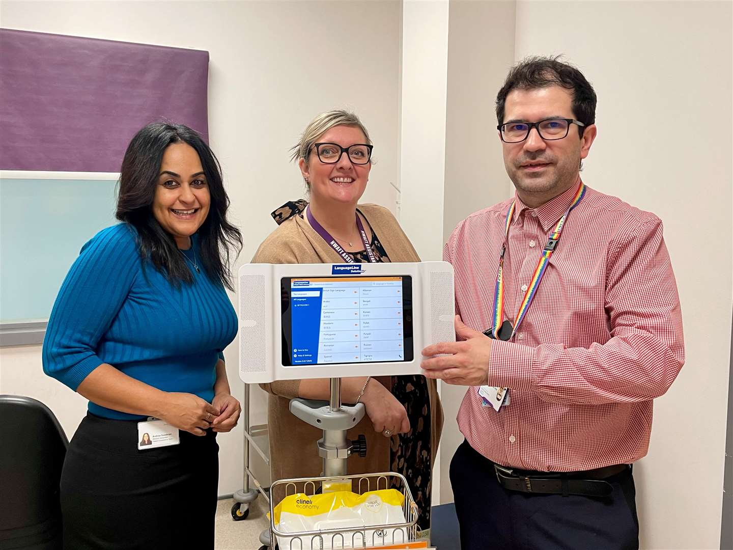 Interpreter Andrea Goodman with assistant chief nurse Laura Stent and linguistic and interpretation service co-ordinator Alex Papp