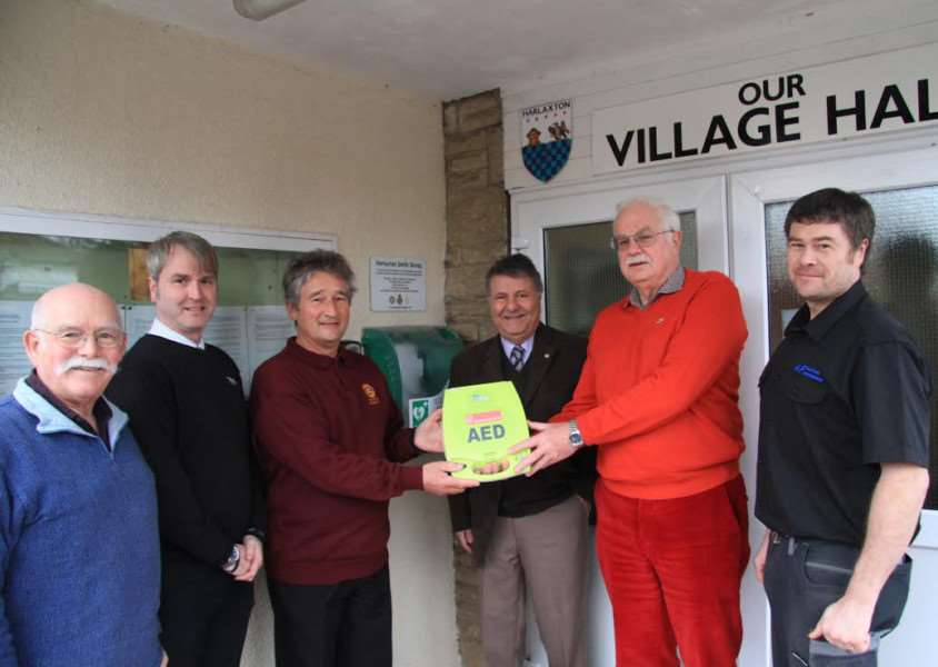 Life-saving defibrillator installed at Harlaxton Village Hall.Present at the opening were, from left - Kevin Lawry, Jason Hepplestone, Irvin Metcalf, Mos Kalbassi, Roger Blakeman and,Anthony Fletcher.