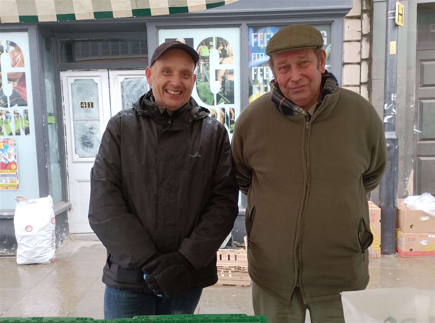 Robin Burrows (right) and Michael Storey on Grantham Market.