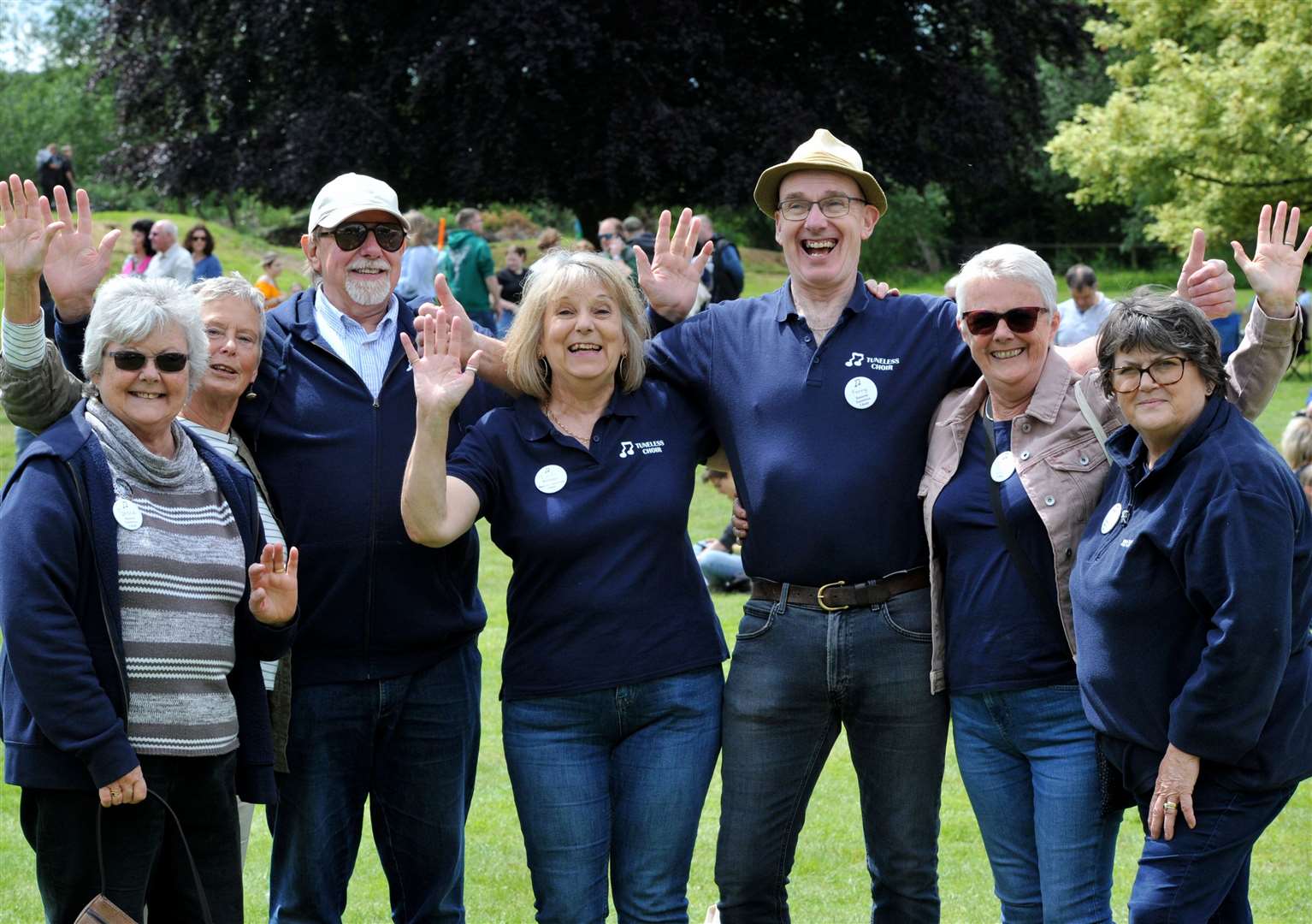 Bourne Tuneless Choir, from left, Sue Hutton, Julia Bate, Peter Hutton, Linda Gunthorpe, Kenny Ring, Jane Berlyn and Di. Photo: Iliffe Media