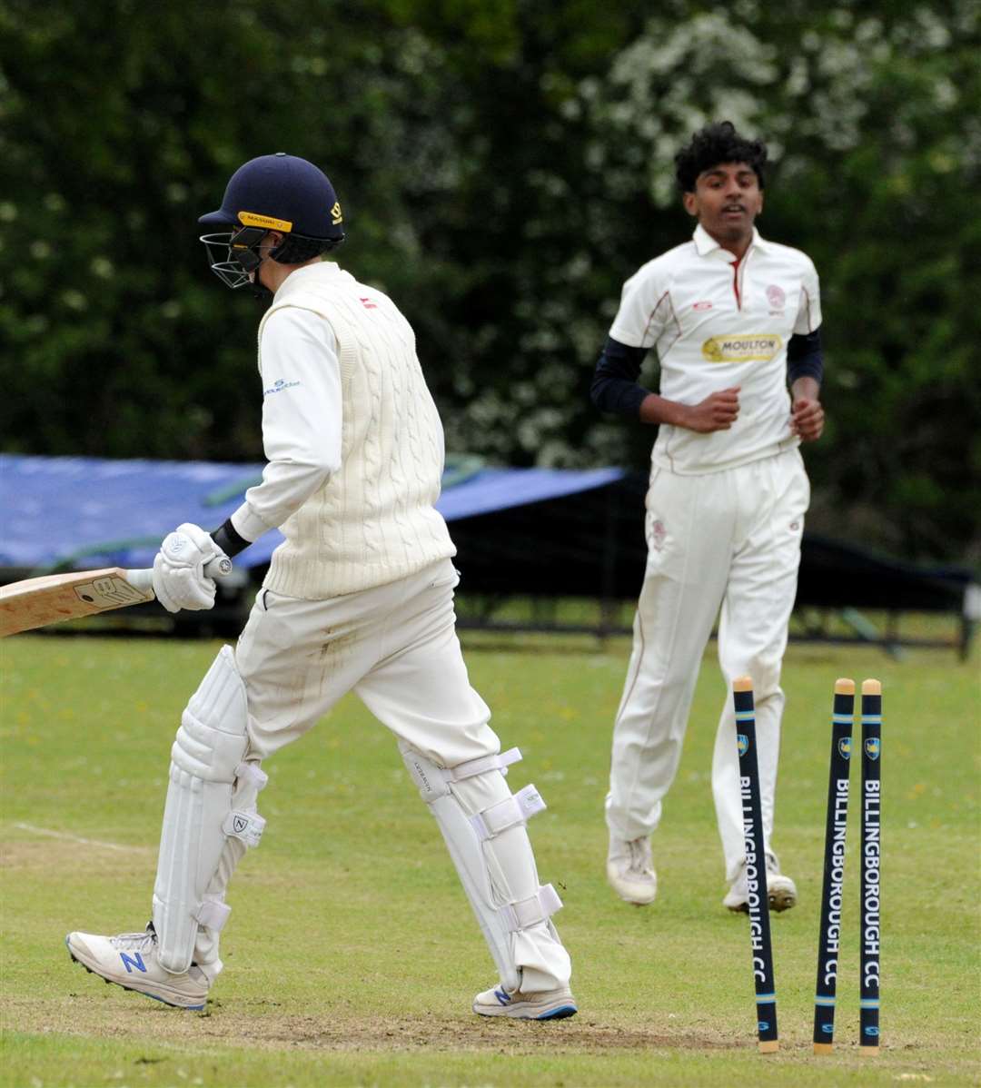 Anish Suwarneraj gets one of his six wickets.