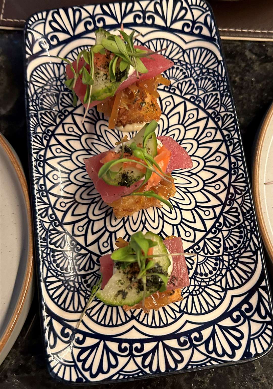Tuna nigiri, crispy rice, fresh wasabi, nori dressing and yuzu mayo