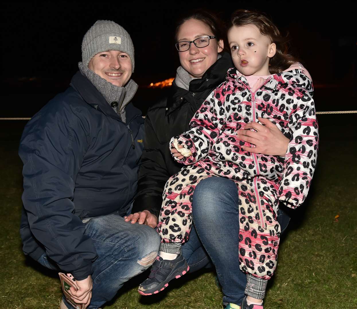 The Topping family. It was three-year-old Emilia's first time at a bonfire. Photo: David Pearson