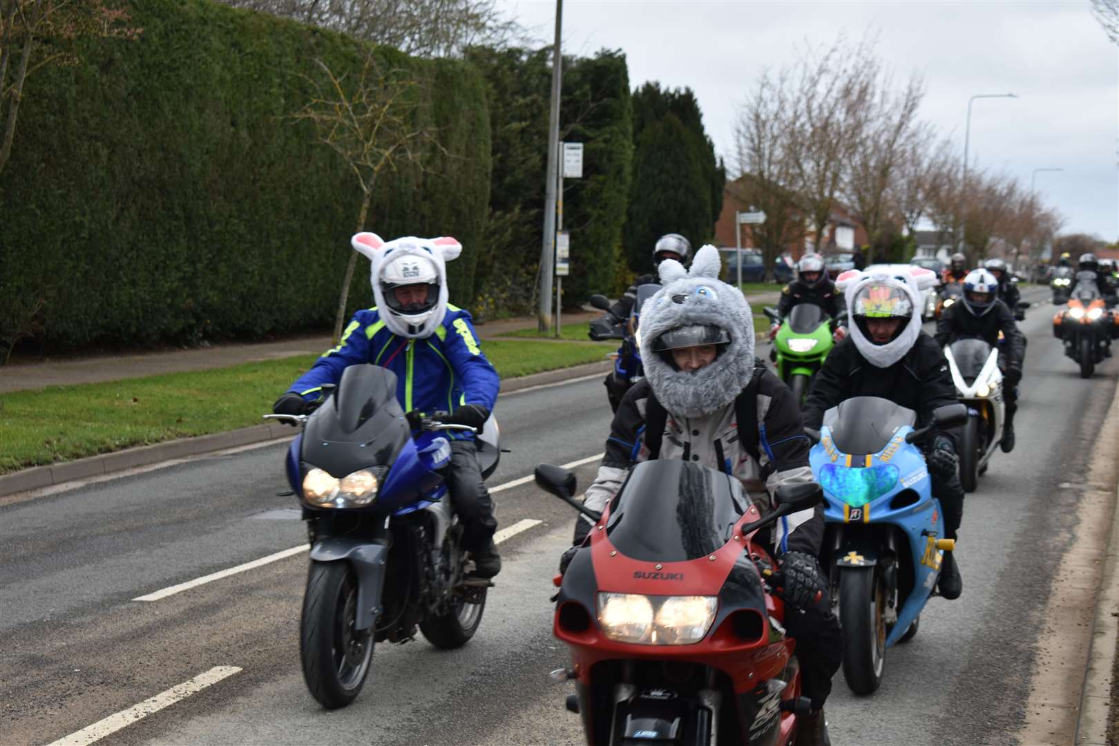 The bikers arriving at The Meres in 2023.