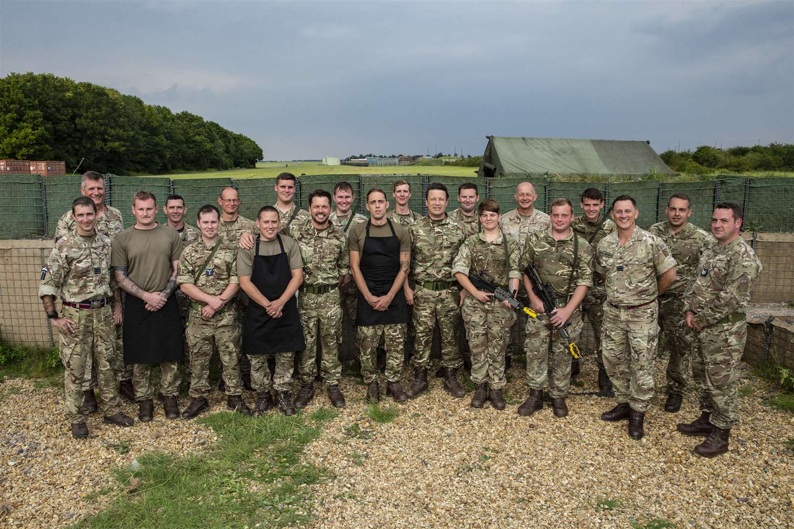 team photograph taken at the end of the day’s filming. Front row middle: SAC Karl Midgley, Jimmy Doherty, Jamie Oliver, SAC Matthew Jose. Photo: SAC Kimberley Waterson