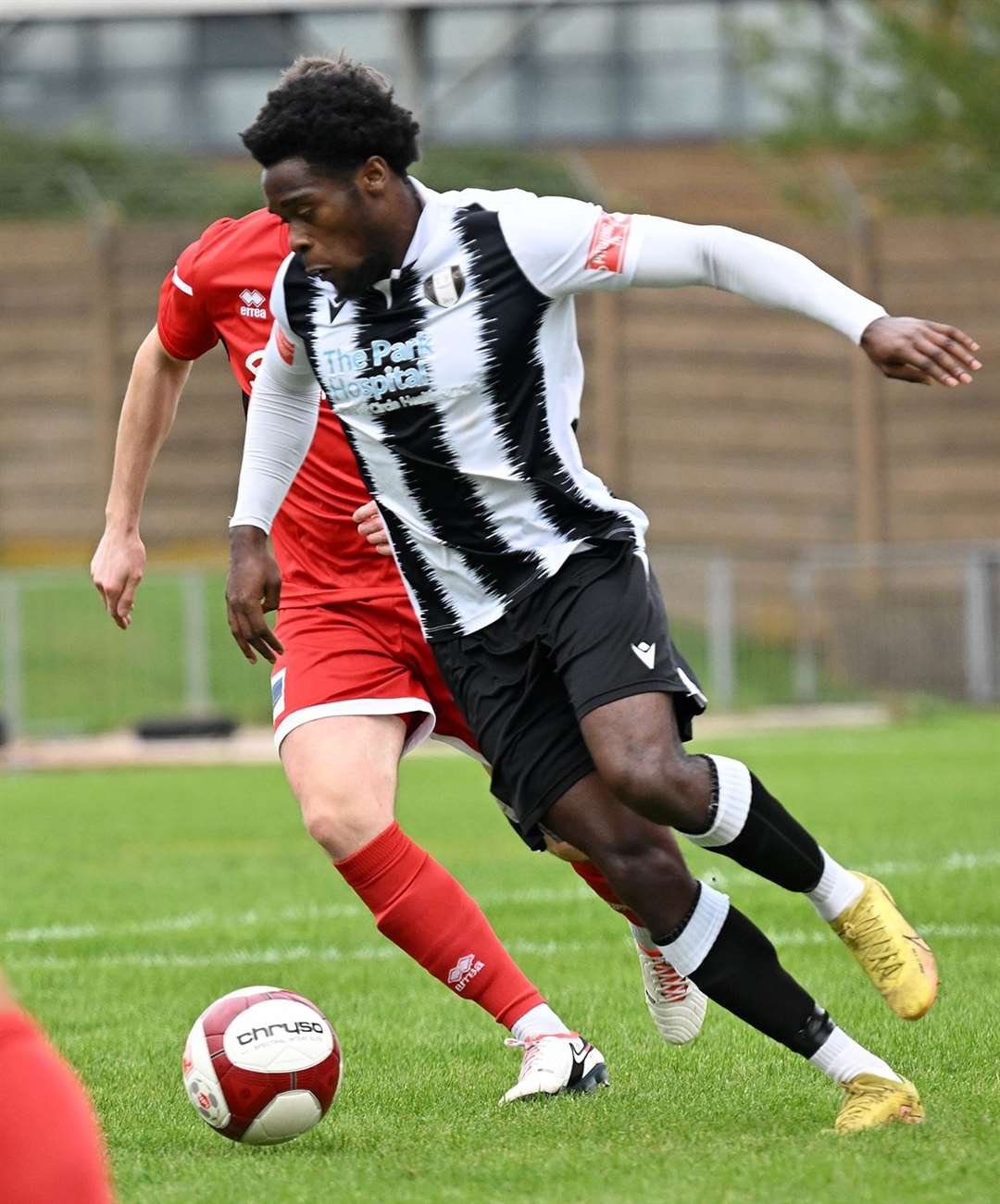 Action from Grantham Town's home defeat to Bridlington on Saturday. Photo: Toby Roberts