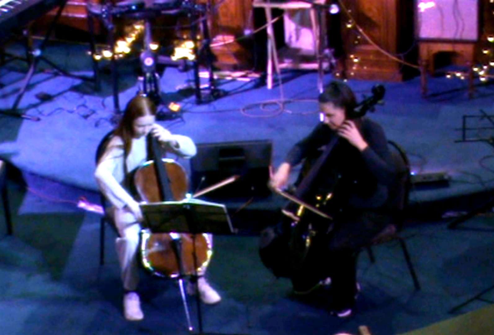 Ophelia Garland plays cello with teacher Lauren Taylor. Photo: Cameron-Reeves