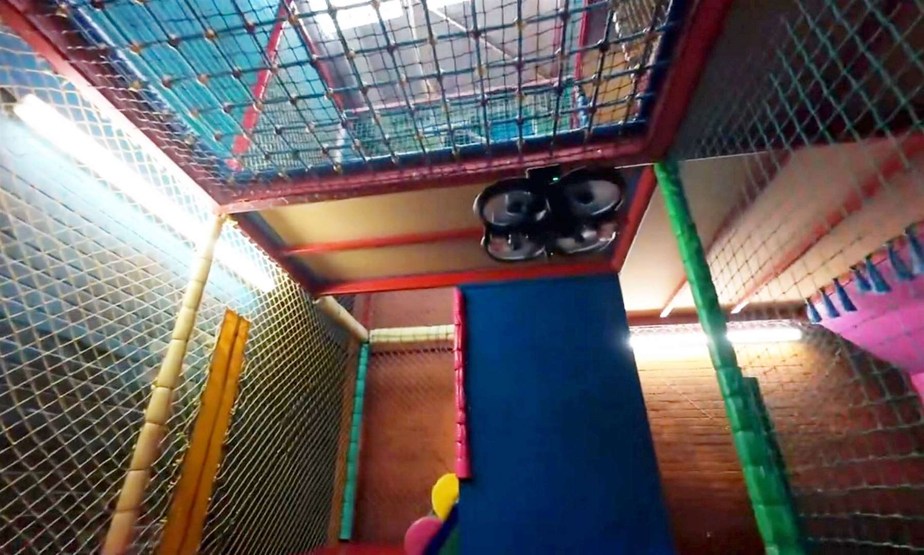 Fascinating footage shows police training drone pilots - in a children's soft play centre