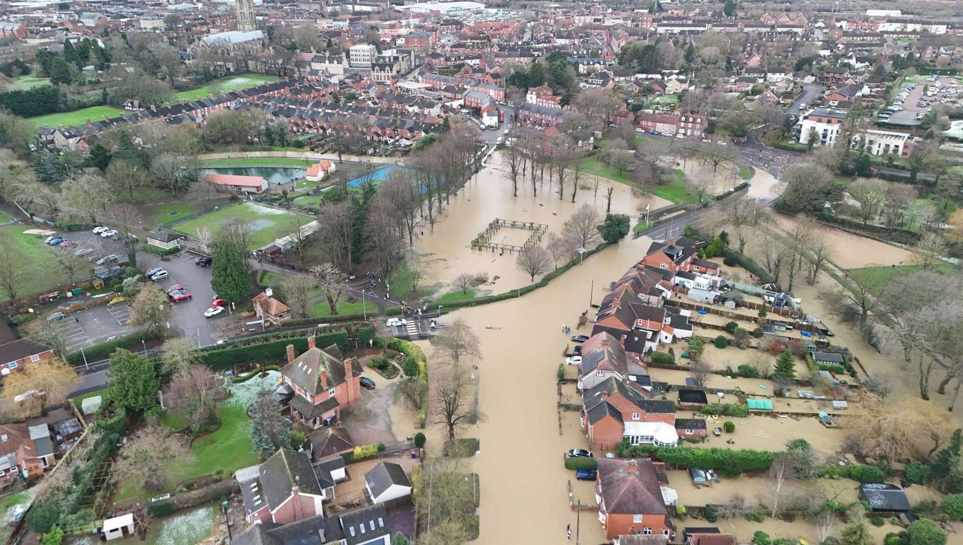 A drone view of flooding in Belton Lane, Grantham. Photo: James Clark