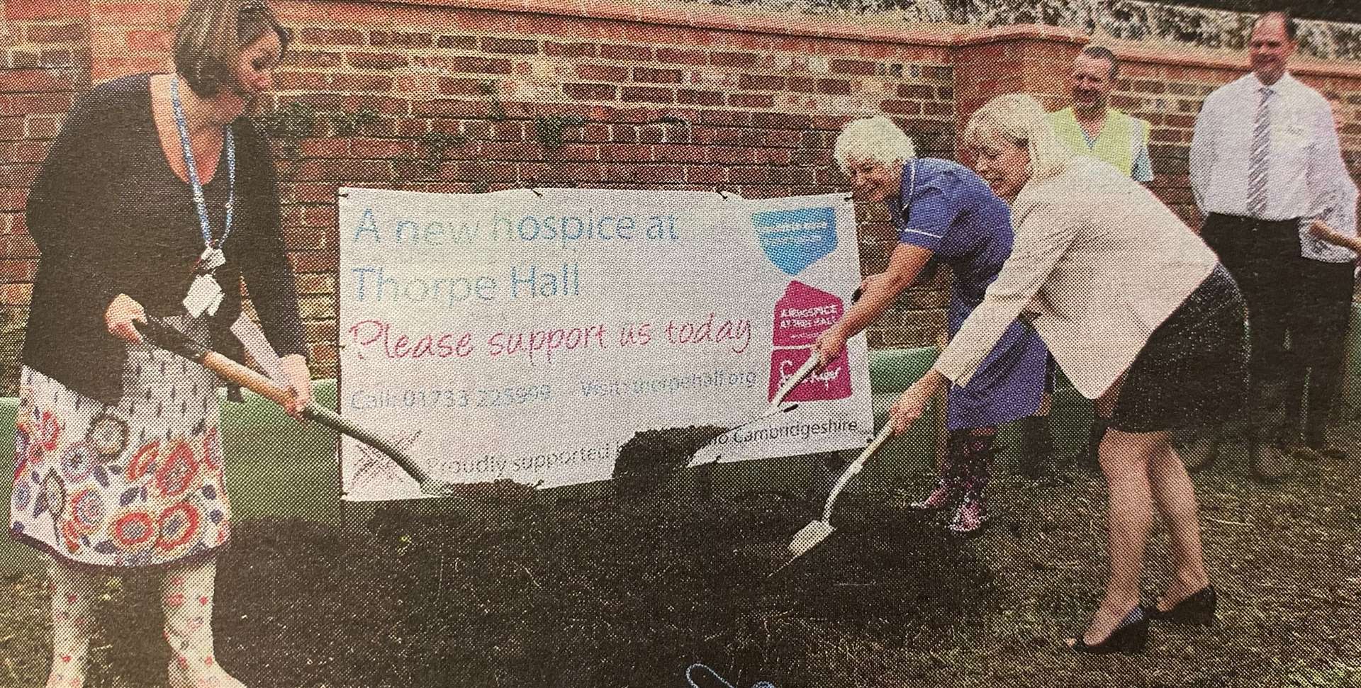 Allison Mann, Amanda Delaney-Smith and Heidi Travis burying the time capsule on the site of the new Thorpe Hall Hospice 10 years ago.