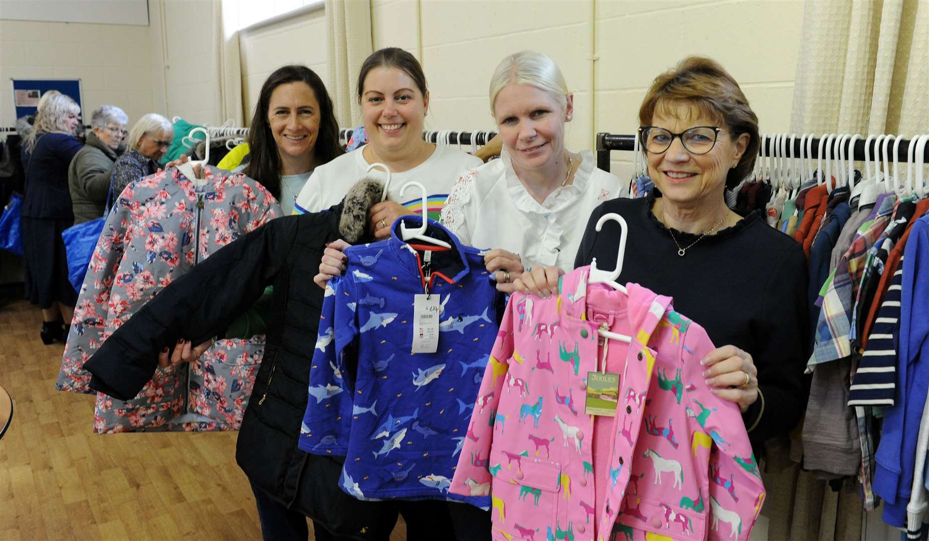 Nicky Boxall, Nicola Smith, Gemma Ivatt-Grummitt and Elaine Hodgson at the Joules Seconds Sale, Moulton Chapel Youth and Community Centre. PHOTOS: CHRIS LOWNDES