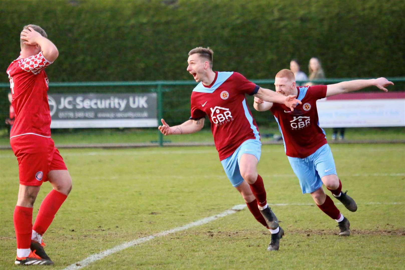 Oleksandr Muzychuk celebrates after giving Deeping the lead. Photo: Jason Richardson