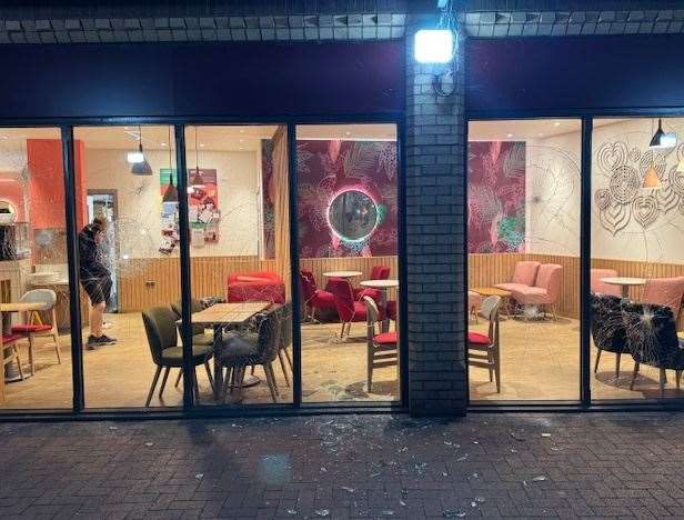 The windows were smashed at Costa in Bourne last Thursday. Photo: Jason Richardson