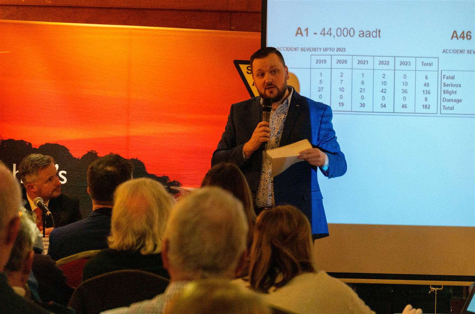 Phil Shaw, Route Manager at National Highways, explained the proposed A1 gap closure strategy to local residents during a packed public consultation meeting in Grantham. Photo: LCC