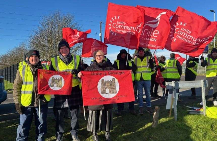 Jo Rust, secretary of the King's Lynn and District Trades Council, joined the workers on the picket line outside the Long Sutton factory. Picture: Jo rust