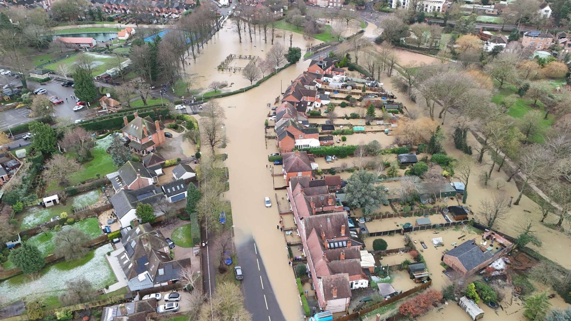 A drone view of flooding in Belton Lane, Grantham. Photo: James Clark
