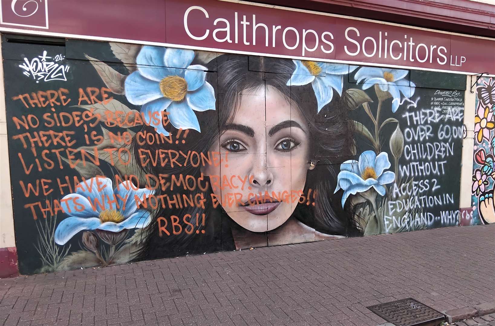 A fresh message has been sprayed onto the artwork in Spalding town centre