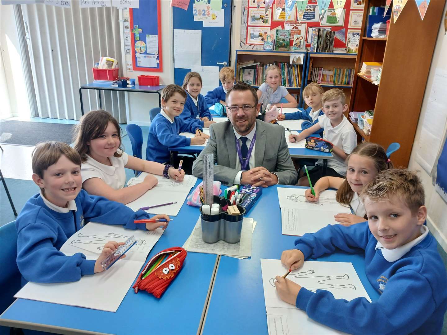 Headteacher Andrew Evans with pupils at Uffington CE Primary School