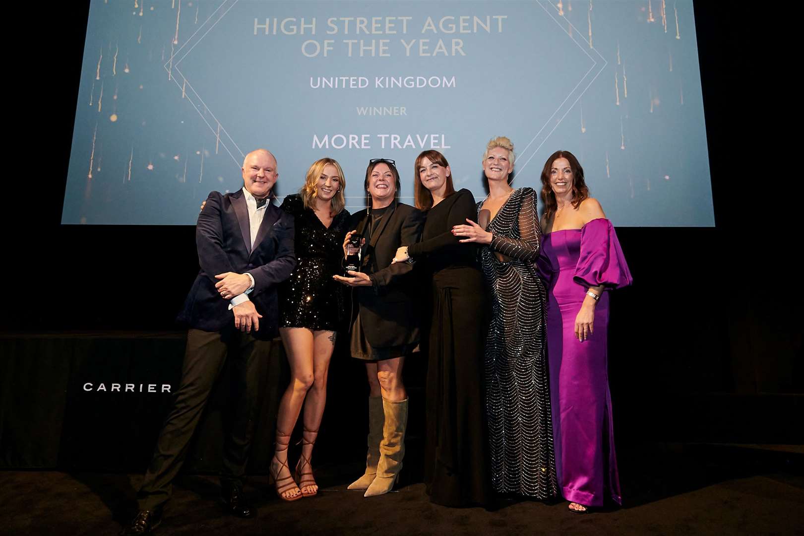 Lee Marshall, Freya Talbot, Helen Dooley, Helen Risi, Lizzie Prize, and Natasha Towey at the Carrier awards