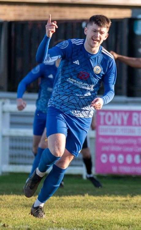 Harry Allcock after putting Harrowby ahead. Photo: Steve Nesbitt