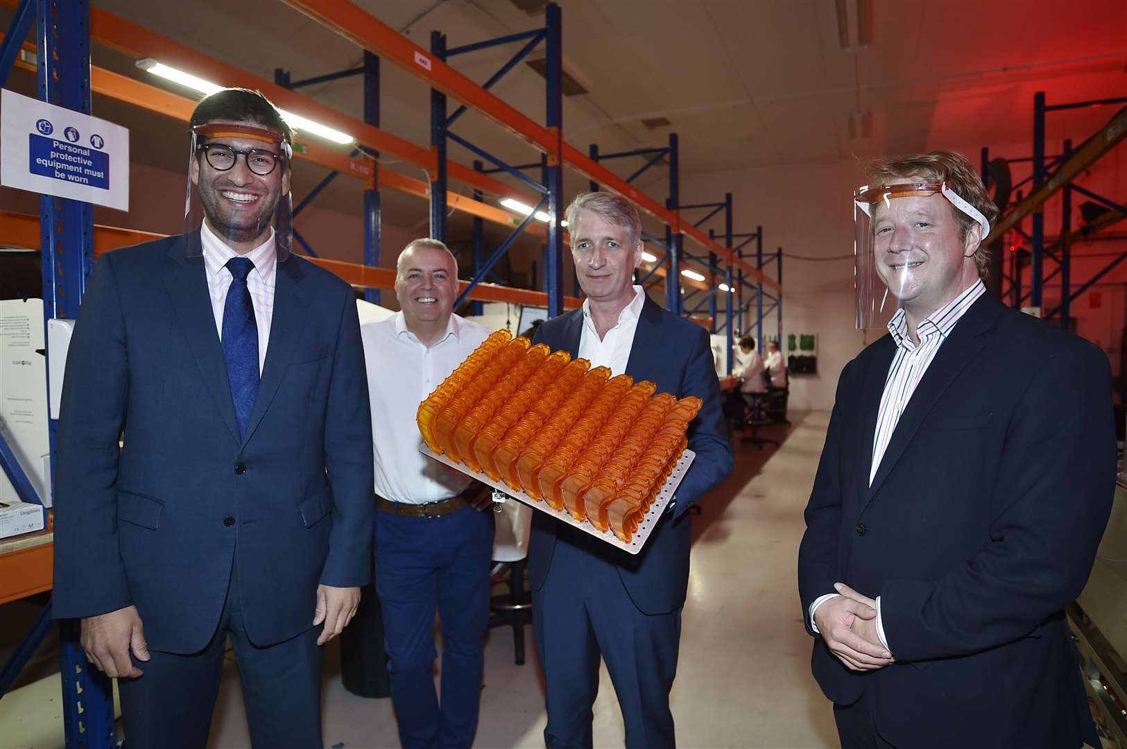 Paul with Ranjl Jayawardena (left), Government minister for international trade, after Photocentric began producing PPE equipment for health workers. Photo: David Lowndes