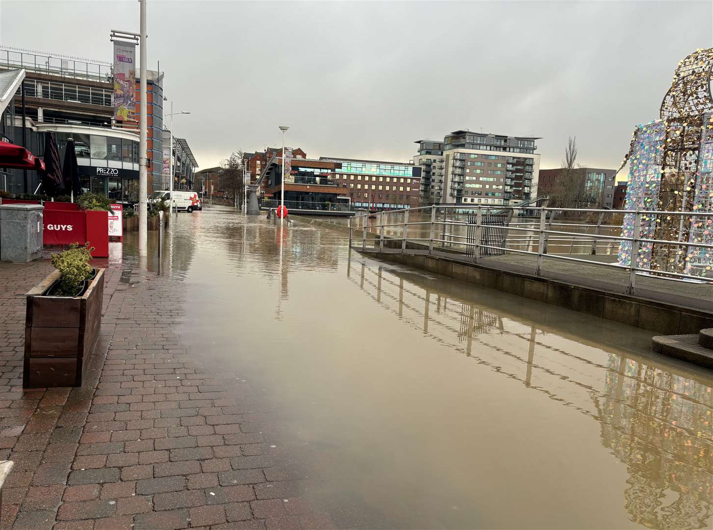 The Brayford Pool in Lincoln had also overtopped. Photo: James Turner