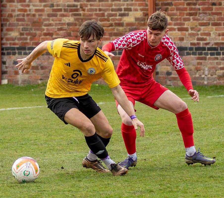 Match action from Harrowby United's victory at Gresley Rovers. Photo: Steve Nesbitt @lincssnapper