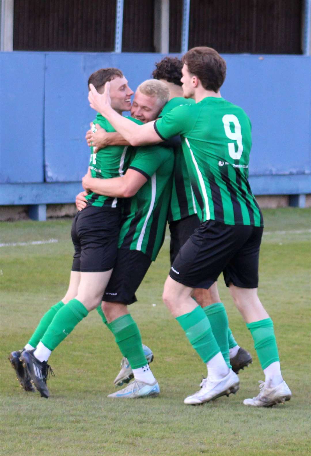 Blackstones celebrate Josh Barrett's goal at Gedling. Photo: Darren Wiggins