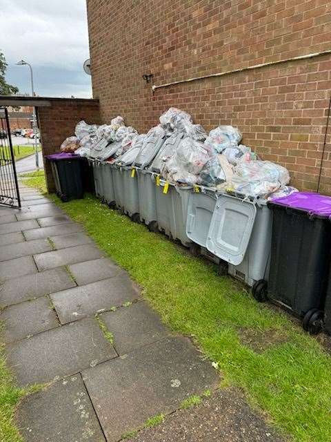 The bins at The Grange were piling up with rubbish. Photo: Matt Bailey