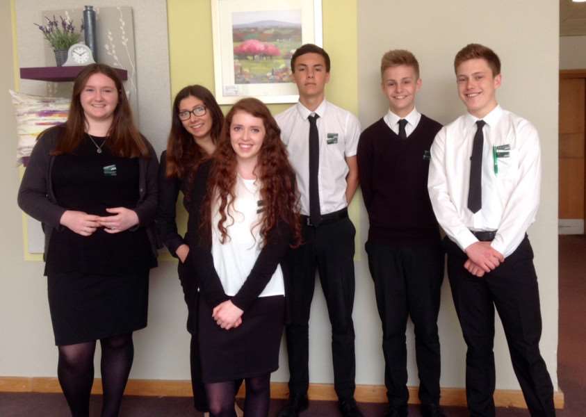 Phoebe Morris, Holly Risk, Laura Forrester, Daniel and Adam Reeve with Alex Heatley on work experience at John Lewis.