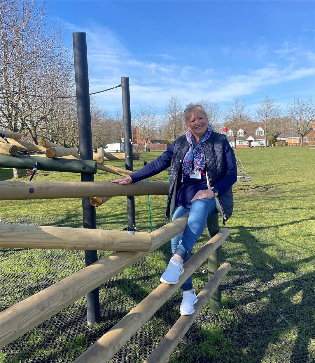 Coun Angela Harrison checks out the climbing frame