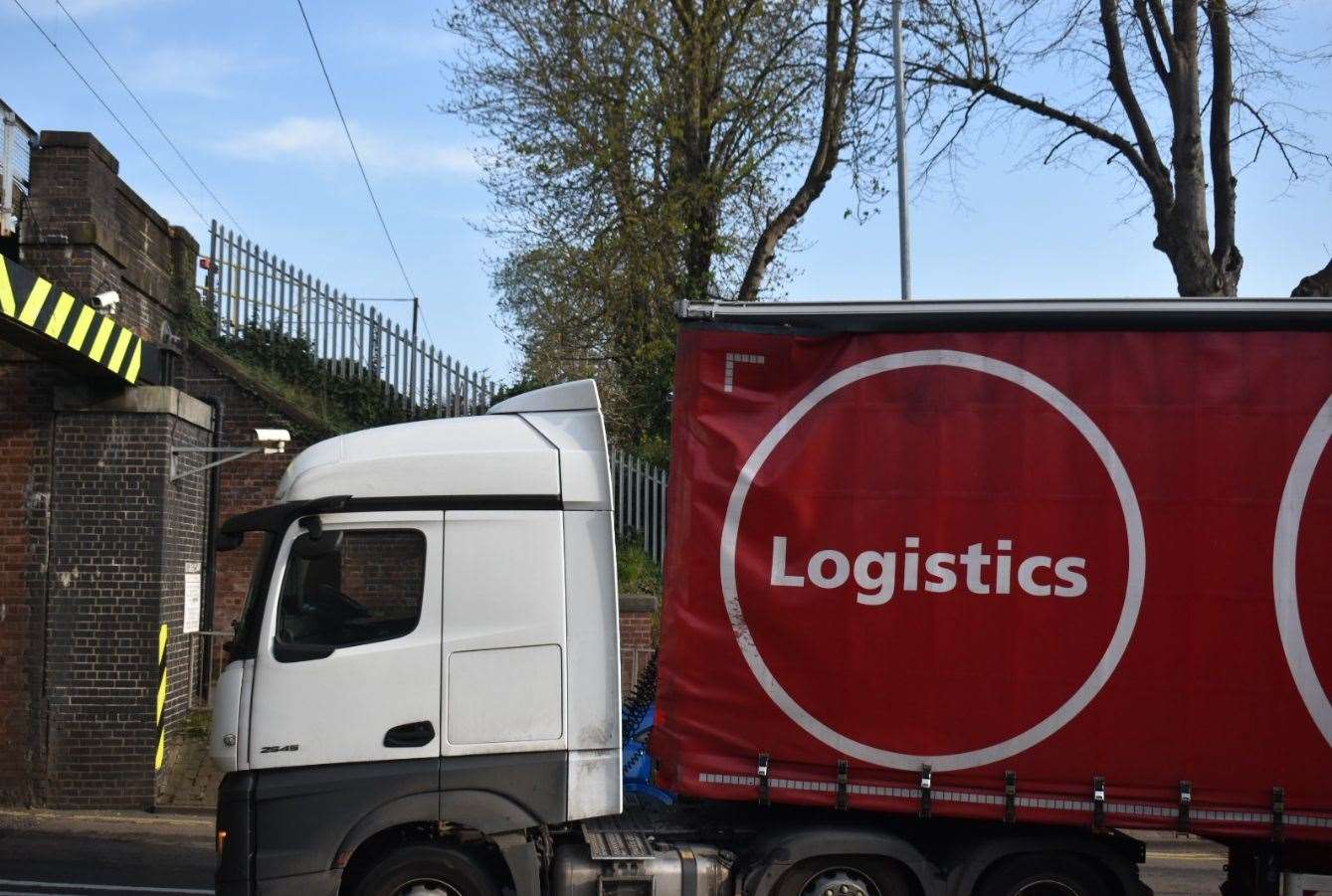 The lorry has struck the railway bridge along Barrowby Road in Grantham. Photo: RSM Photography