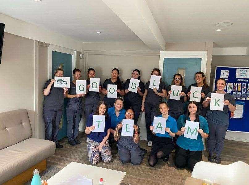 Members of the Maltings wishing their colleagues good luck.