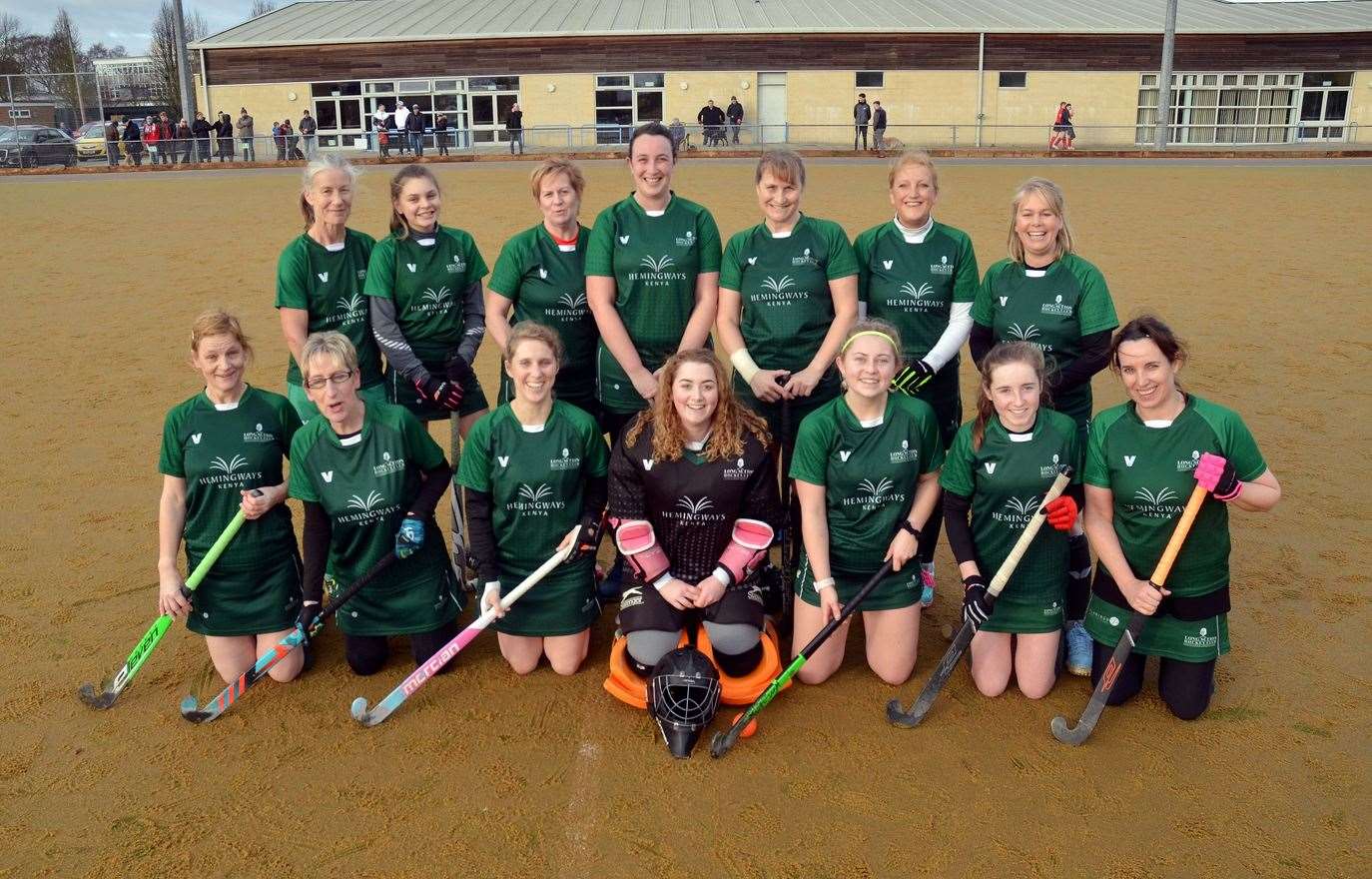 Hockey players at a previous match in front of the Peele Leisure Centre