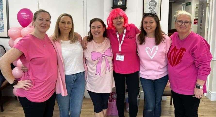 From left to right: Danie Reeves from Dementia Support South Lincs, Adele Read from Wake House, Sara Banks from the Carers Sitter Service, Paula Harding, her daughter Angela Lawlor, and Lindsay Ford from Dementia Support South Lincs