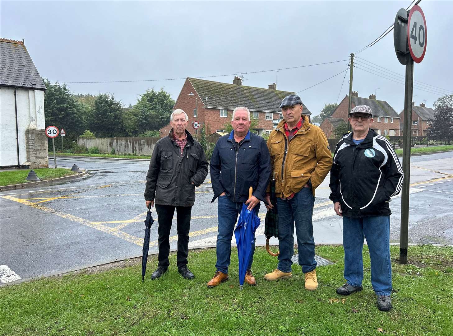 Jim Kelly, Adrian Clarke, Brian Easey and Phil Redmore at the A15 crossroads in Baston