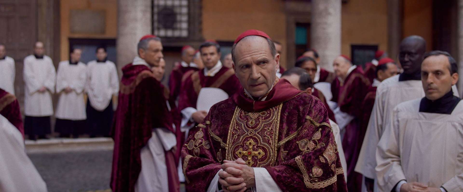 Conclave stars Ralph Fiennes, Stanley Tucci, John Lithgow and Isabella Rossellini. It is directed by Oscar-winning Edward Berger and is a Focus Features release. Photo: Courtesy of Focus Features. © 2024 All Rights Reserved.