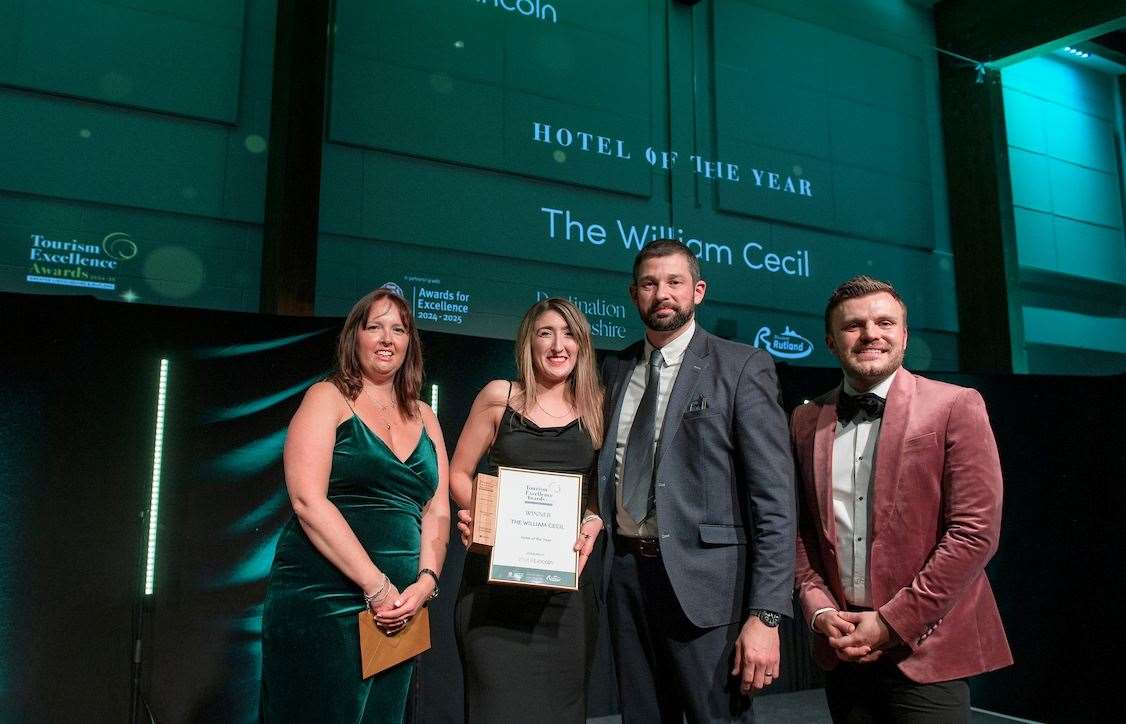 Bex Goddard, head chef and Guy Shelton, head of maintenance at the William Cecil accept the award at the Destination Lincolnshire’s Greater Lincolnshire and Rutland Tourism Excellence Awards 2025. Photo: Chris Vaughan Photography for Destination Lincolnshire