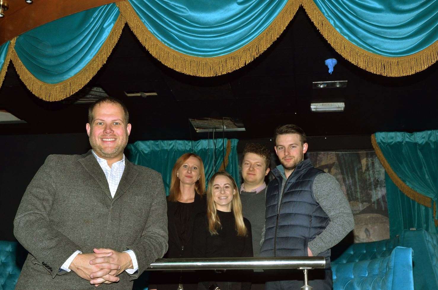 Matt Clark, director of Activ Leisure which owns the renamed XO (formerly Loaded) Nightclub in Spalding, with Activ Leisure staff Gosia Geraghty, Genevieve Rosenberg, Jake Harrington and Daniel Hawkey-Smith. Photo by Tim Wilson. SG0080319-029TW