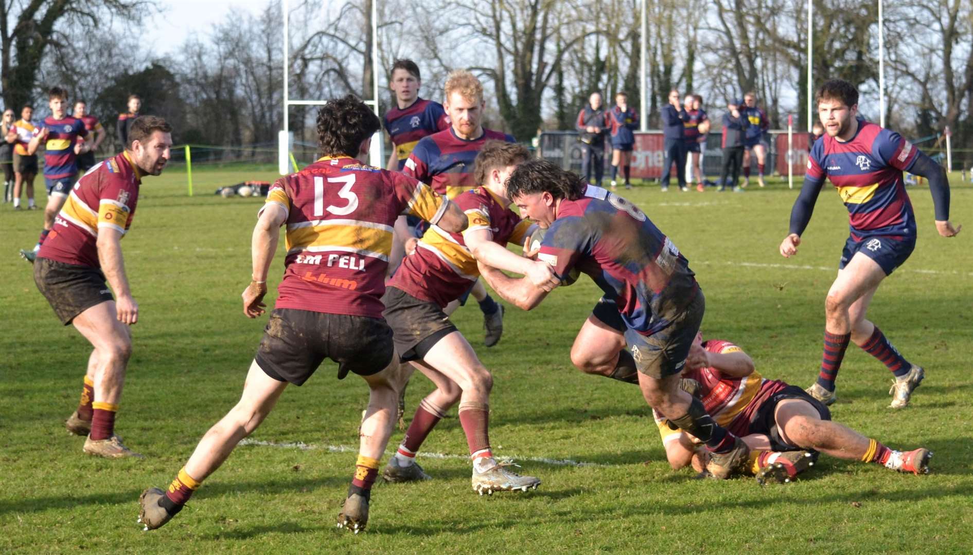 Action from Spalding's away win at Towcestrians on Saturday. Photo: John Constable
