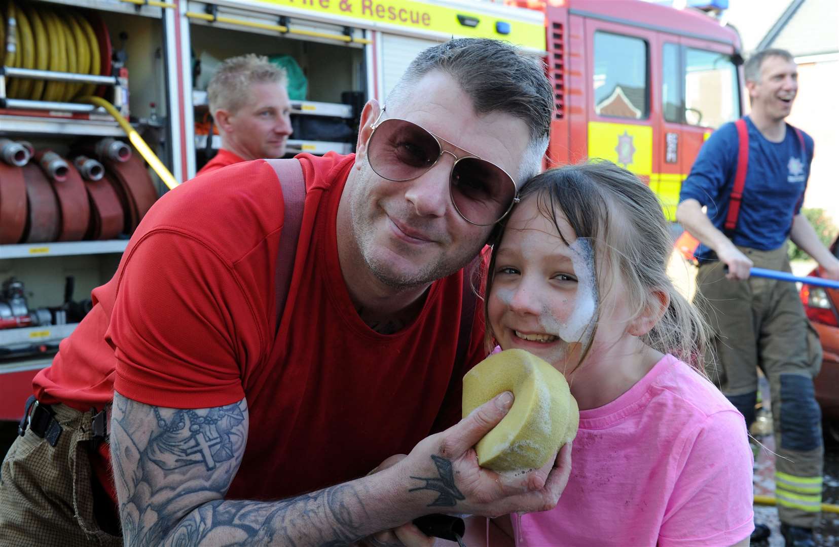 Firefighter Will Kirkman with daughter Maisie, 7 at Long Sutton. PHOTO: Chris Lowndes