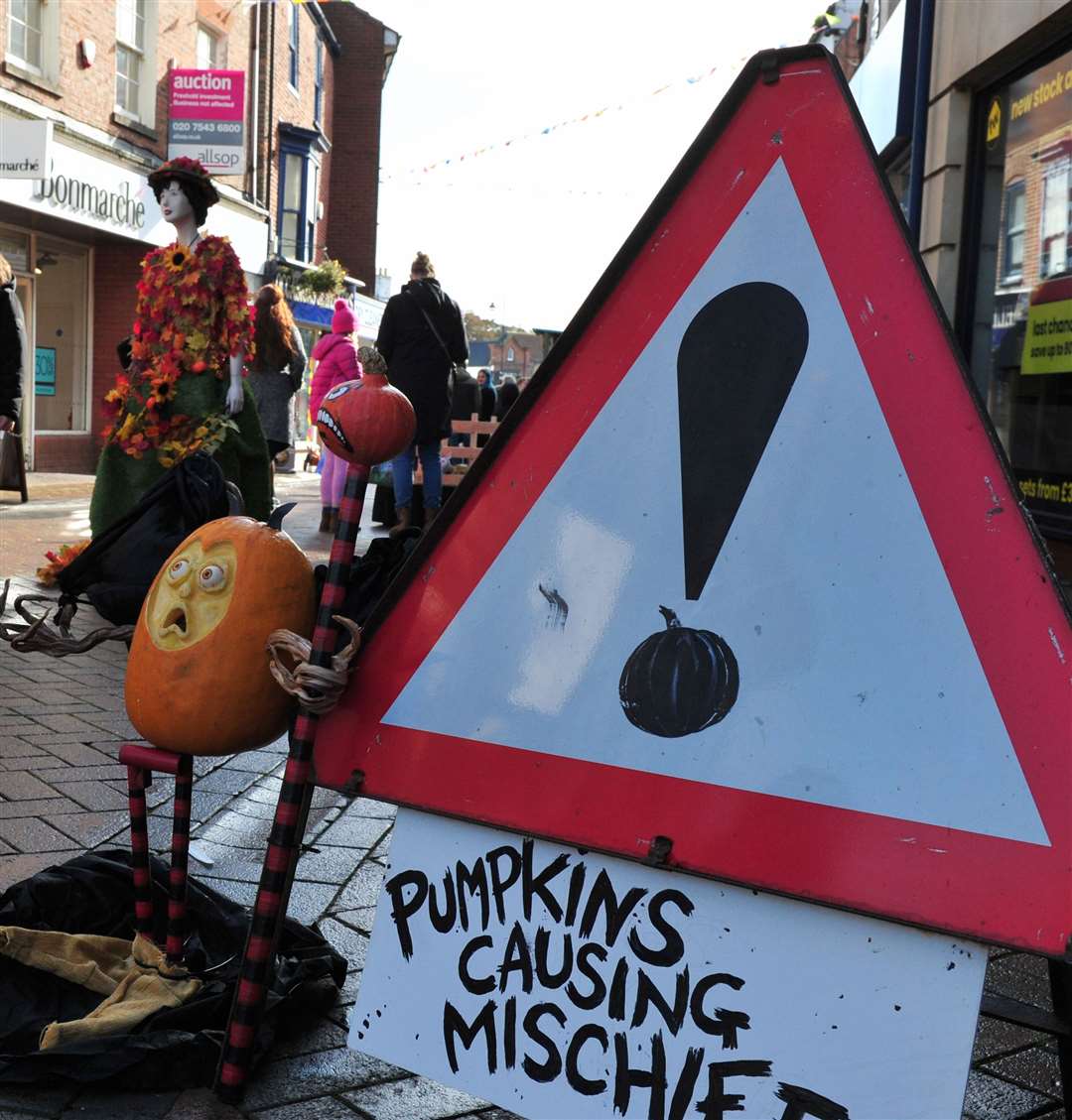 Pumpkin statues adorned Bridge Street as part of the annual festival