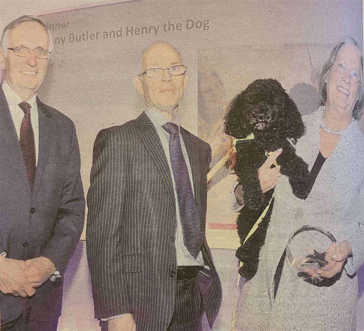 From left, David Chiddick, chairman of Leicestershire Partnership NHS Trust and Frank Lusk, trust secretary present Penelope Butler and Henry with their award 10 years ago.