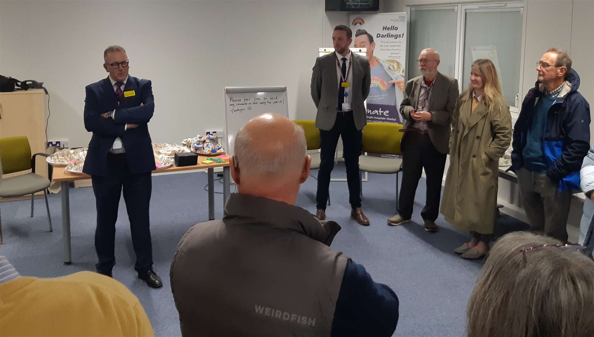 Prof Steve Barnett, trust chairman, addresses people at the information evening